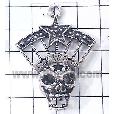 Hollow Tibetan Silver skull pendant, lead free and nickel free