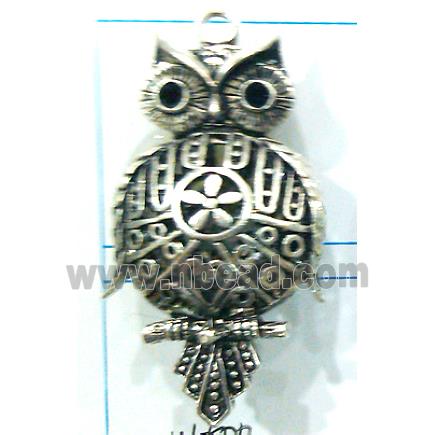 Hollow Tibetan Silver owl pendant, lead free and nickel free