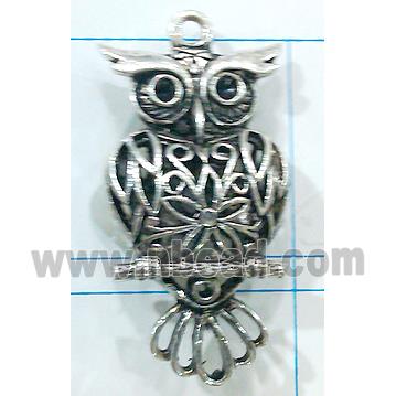 Hollow Tibetan Silver owl pendant, lead free and nickel free