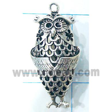 Hollow Tibetan Silver owl pendant, lead free and nickel free