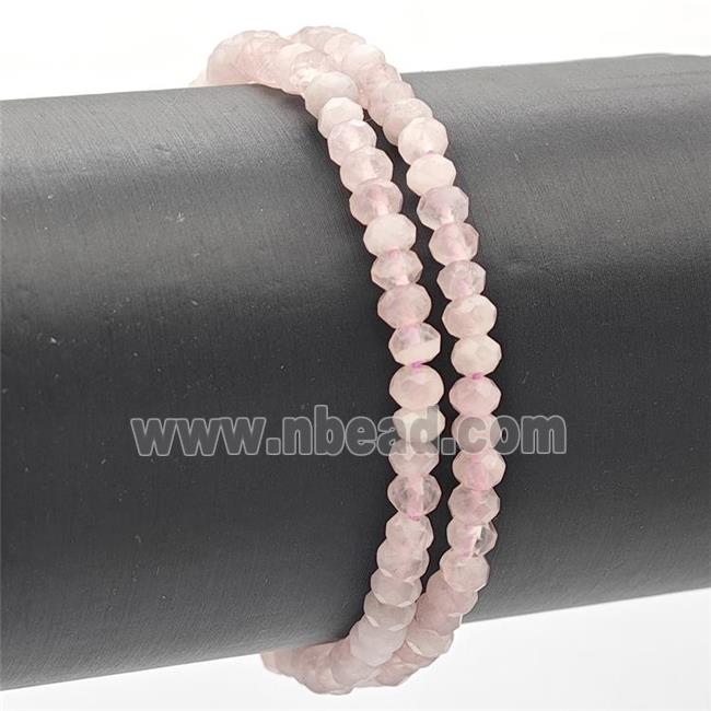 Natural Pink Rose Quartz Bracelet Faceted Rondelle Stretchy