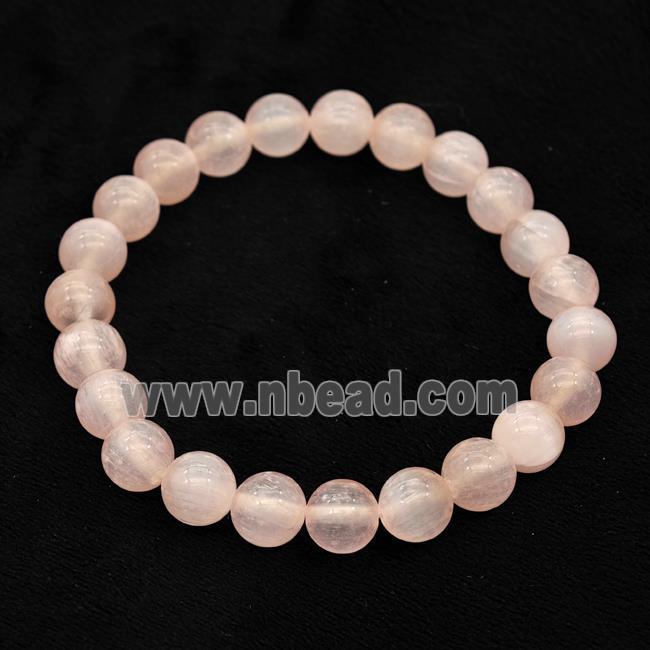 Pink Selenite Bracelet Stretchy Round