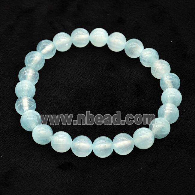 Teal Selenite Bracelet Stretchy Round