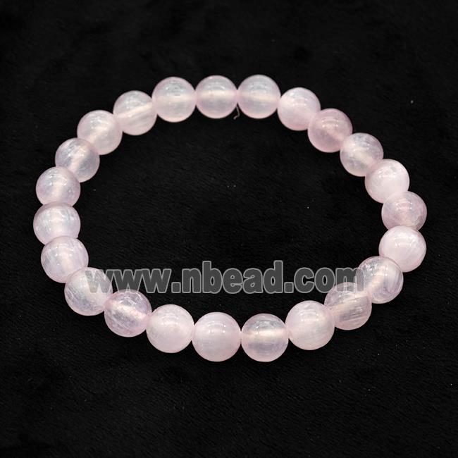 Selenite Bracelet Stretchy Round Pink