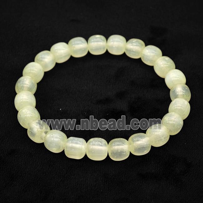 Lt.yellow Selenite Bracelet Stretchy Barrel