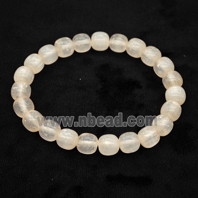 Lt.yellow Selenite Bracelet Stretchy Barrel