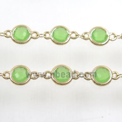 copper chain with green Chinese crystal glass, gold plated