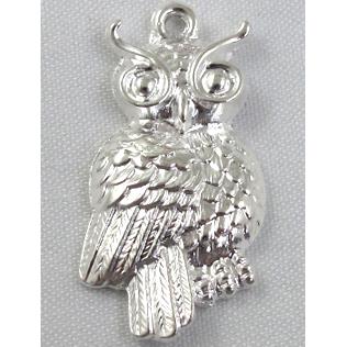 Tibetan Silver Owl Charms pendants, silver plated