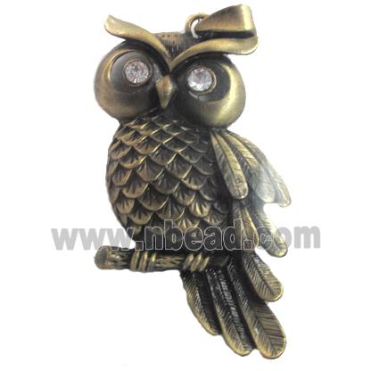 Tibetan Silver Owl pendant, lead and nickel free, bronze