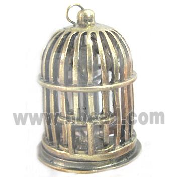Tibetan Silver birdcage pendant, Lead and nickel Free, bronze