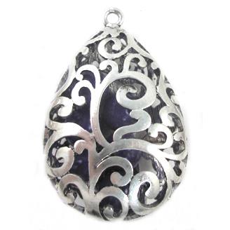 Tibetan Silver hollow teardrop pendants, Lead and nickel Free