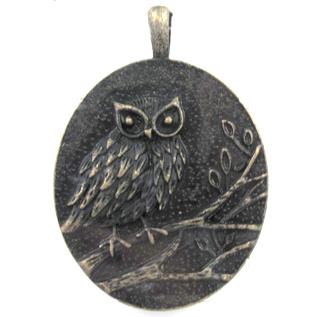 Tibetan Silver Owl pendant, Lead and nickel Free, bronze
