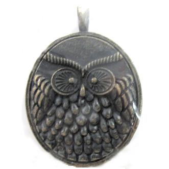 Tibetan Silver owl pendant, Lead and nickel Free, bronze
