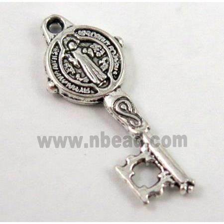 Tibetan silver key pendant, non-nickel