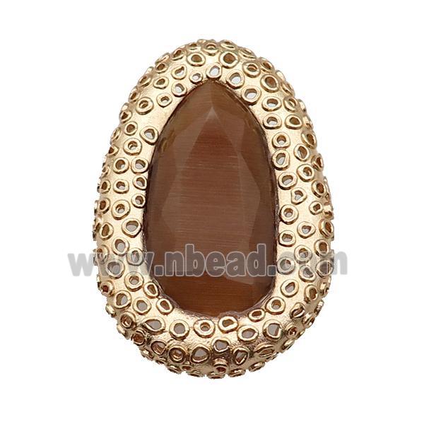 copper oval beads pave coffee Cat Eye Crystal, gold plated