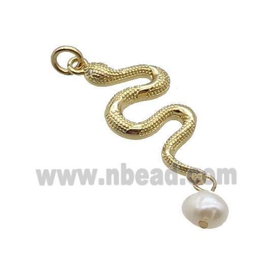 Copper Snake Pendant With Pearl Gold Plated