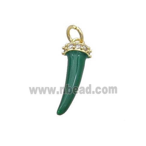 Copper Horn Pendant Green Enamel Gold Plated