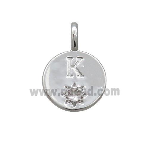 Copper Circle Pendant Pave Zircon K-letter Platinum Plated