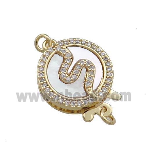 Copper Slider Clasp Pave Shell Zircon Snake 18K Gold Plated