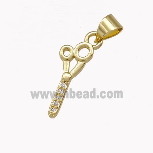 Scissors Charms Copper Pendant Pave Zirconia Gold Plated