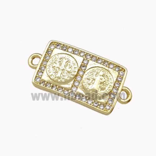 Virgin Mary Charms Copper Rectangle Connector Pave Zirconia Gold Plated