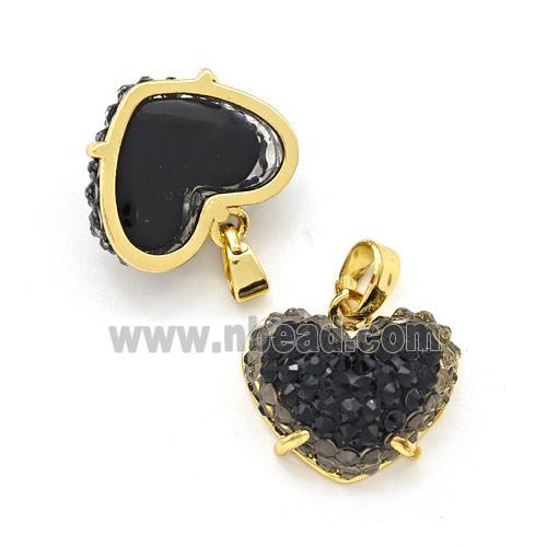 Black Resin Heart Pendant Gold Plated