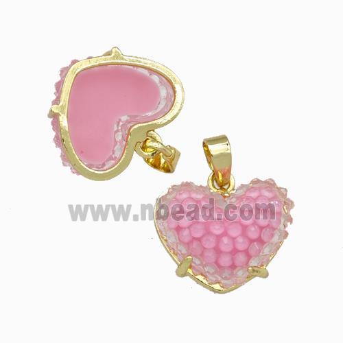 Pink Resin Heart Pendant Gold Plated