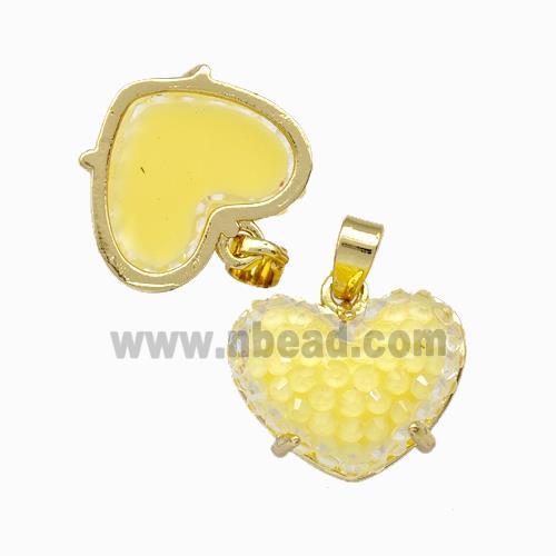 Yellow Resin Heart Pendant Gold Plated