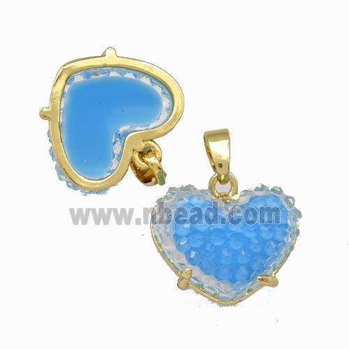 Blue Resin Heart Pendant Gold Plated