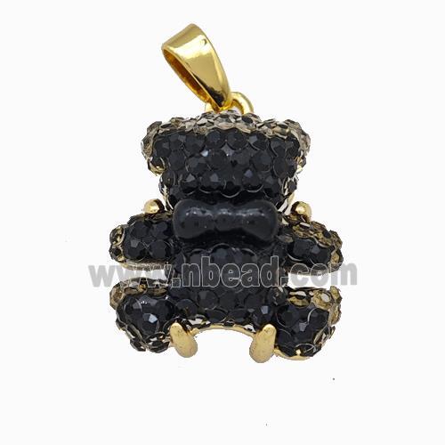 Black Resin Bear Pendant Gold Plated