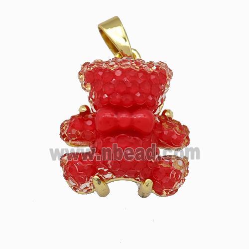 Red Resin Bear Pendant Gold Plated