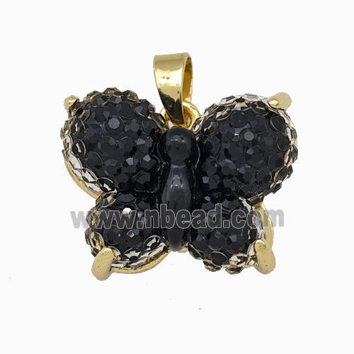 Black Resin Butterfly Pendant Gold Plated