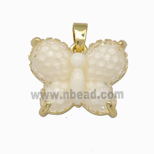 White Resin Butterfly Pendant Gold Plated