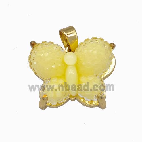 Yellow Resin Butterfly Pendant Gold Plated