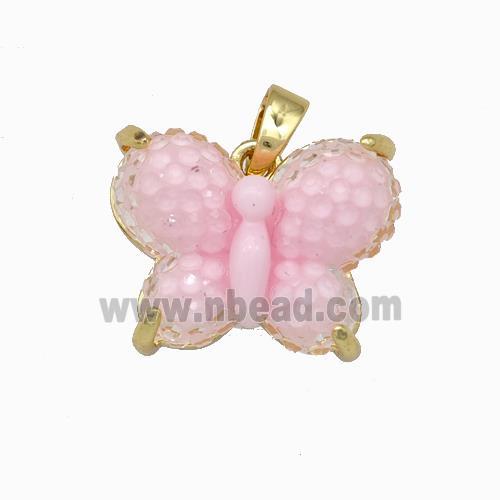 Pink Resin Butterfly Pendant Gold Plated