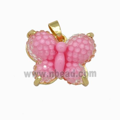 Pink Resin Butterfly Pendant Gold Plated