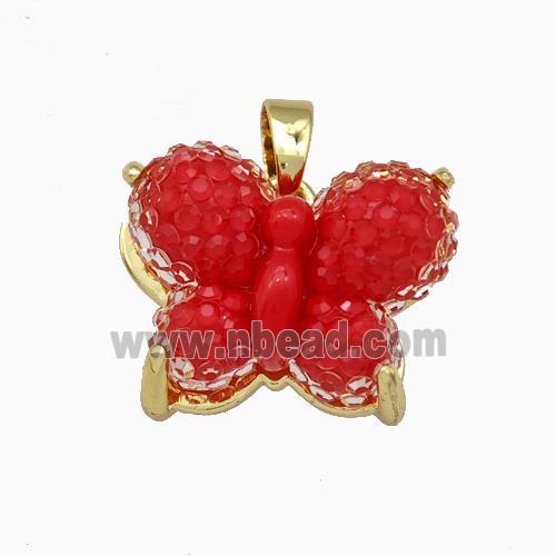 Red Resin Butterfly Pendant Gold Plated