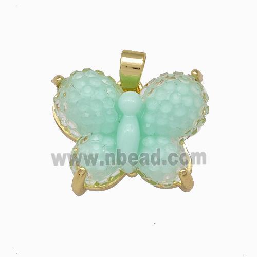 Green Resin Butterfly Pendant Gold Plated