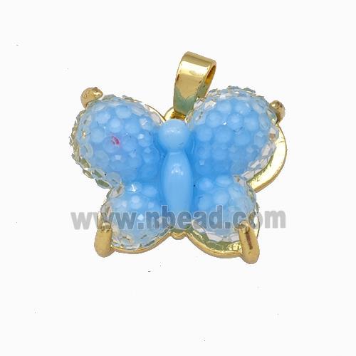 Blue Resin Butterfly Pendant Gold Plated
