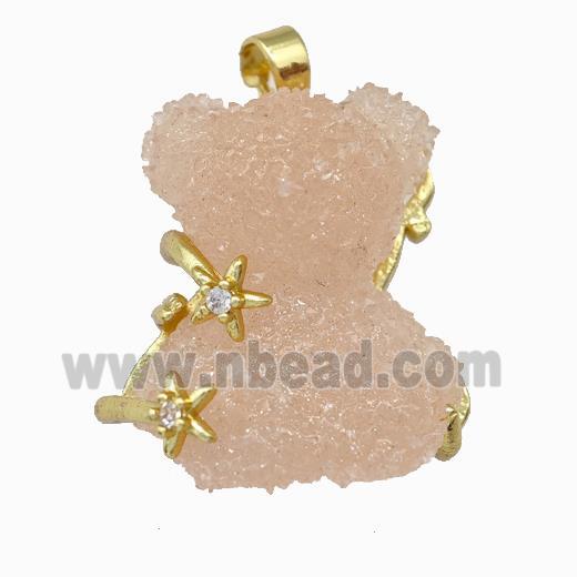 Salmon Resin Bear Pendant Gold Plated