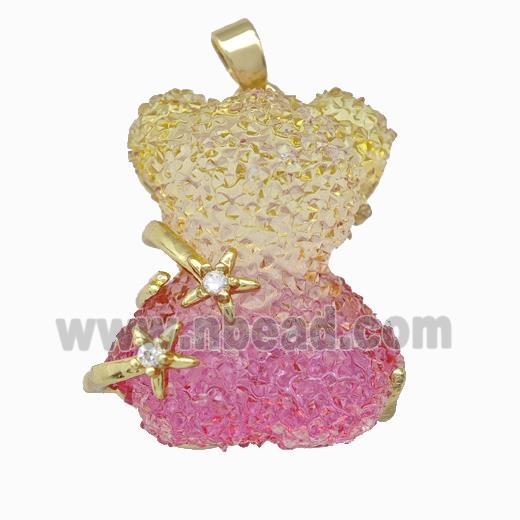 Multicolor Resin Bear Pendant Gold Plated