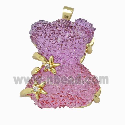 Multicolor Resin Bear Pendant Gold Plated