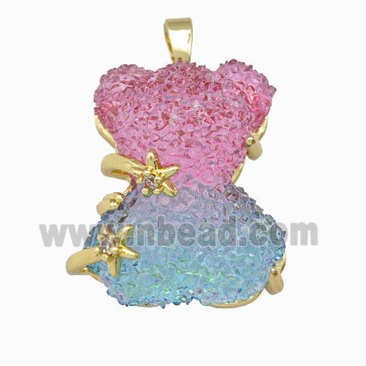 Multicolor Resin Bear Pendant Gold Plated