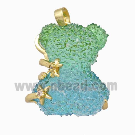 Multicolor Resin Bear Pendant Gold Plated