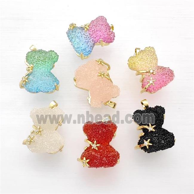 Resin Bear Pendant Gold Plated Mixed