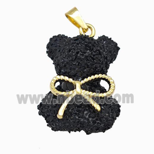 Black Resin Bear Pendant Bow Gold Plated