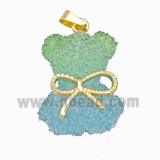 Multicolor Resin Bear Pendant Bow Gold Plated