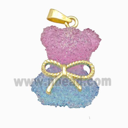 Multicolor Resin Bear Pendant Bow Gold Plated