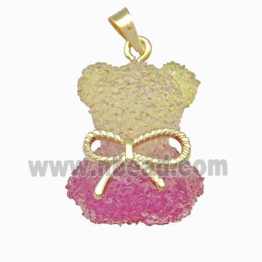 Multicolor Resin Bear Pendant Bow Gold Plated