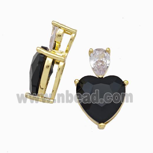 Black Chinese Crystal Glass Heart Pendant Gold Plated